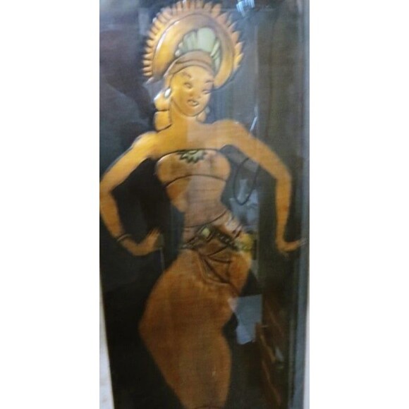 Vintage Copper Relief Framed & Matted Wall Art - Hindu / African 19 x 11" - Picture 2 of 4